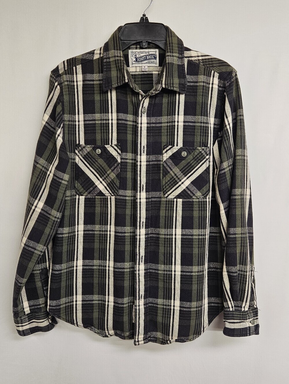 Schott NYC Plaid Flannel Shirt Mens Medium Long Sleeve Button Up Thick Warm
